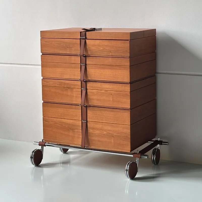 Mobile storage cabinet Modern high-end designer villa mansion creative solid wood storage side cabinet