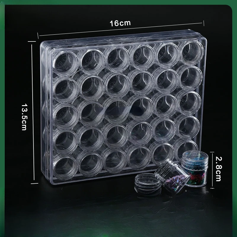 Nail diamond storage 30 grid jewelry organization nail small round bottle transparent box nail glitter glitter powder box