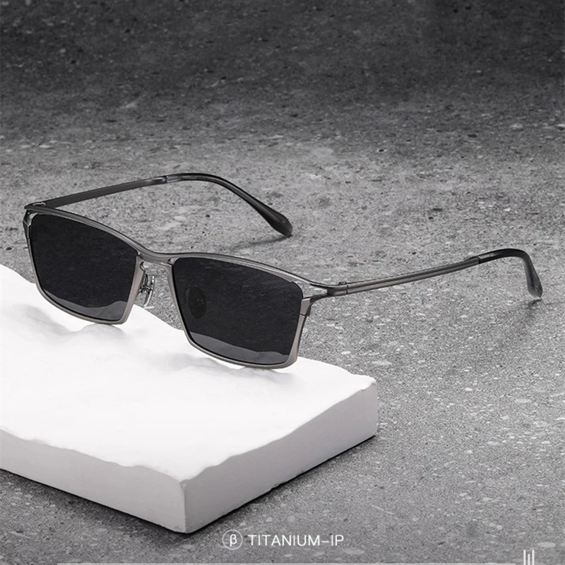 Pure Titanium Rectangle Men's Polarized Sunglasses Trendy Hollow UV400 Sunglass for Women Outdoor Driving Sun Glasses Shades
