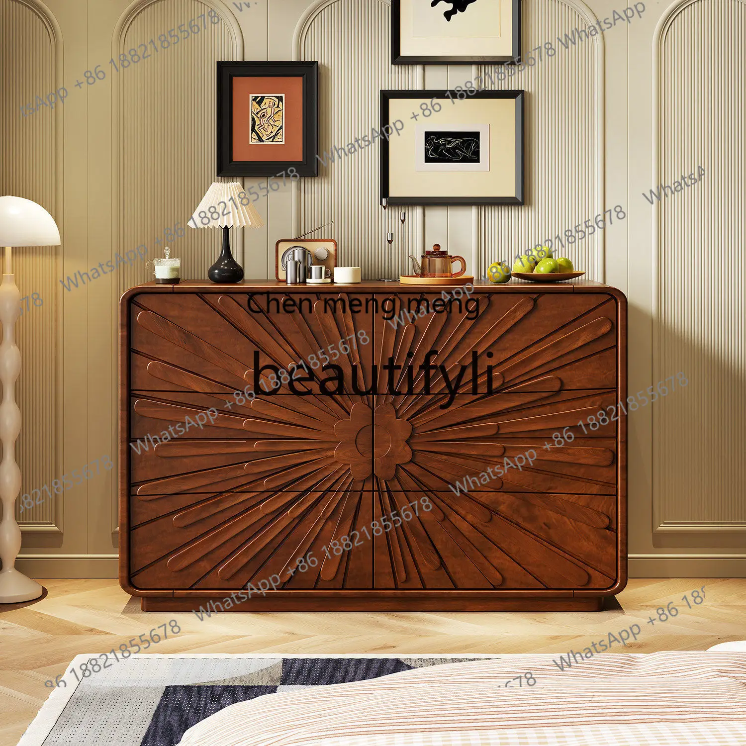 X Vintage Solid Wood Five-Drawer Cabinet Bedroom Bedside Chest Living Room Wall-Mounted Storage Drawer Sideboard
