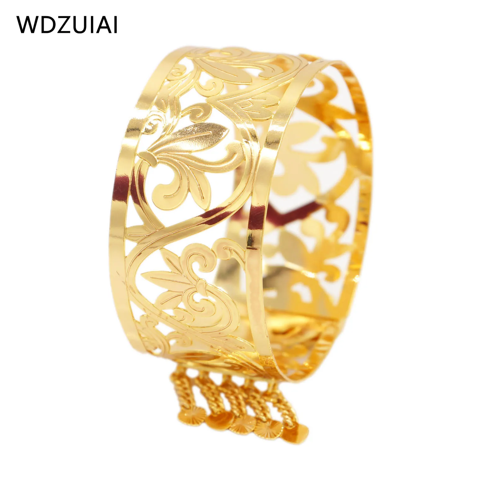 WDZUIAI 2022 New Luxury Gold Color Tassels Cuff Bracelet for Women Girls Bangle African Dubai Child Birthday Gift Jewelry Bangle