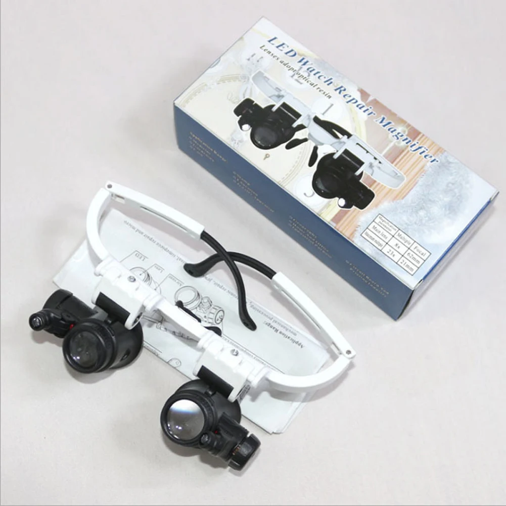 

​2LED Magnifier Head-Mounted Illuminating Microscope Headband Repair LED Light with 8x 15x 23x/7x 10x 15x 25x Magnifier Loupe