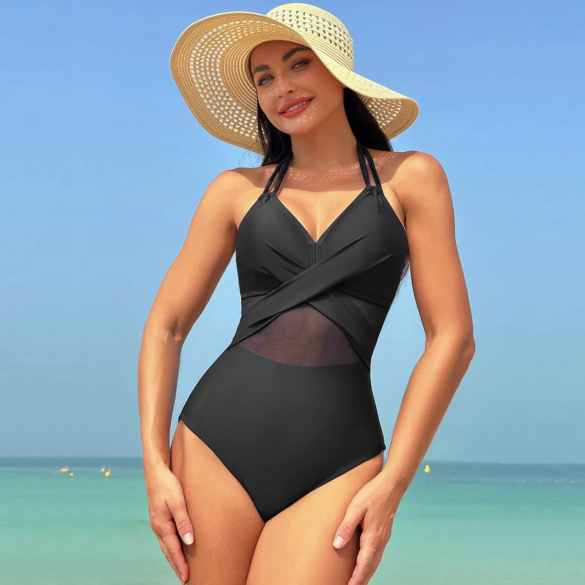 

2024 Mesh Patchwork Swimwear Plus Size One-Piece Swimdress One Piece Swimsuit Women Monokini Vintage Women's Bathing Suit Swim