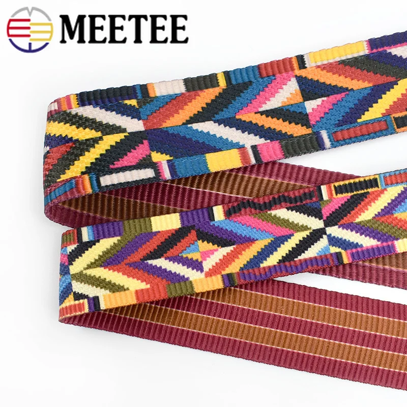 Meetee 5Meter 32/38/50mm Ethnic Jacquard Webbing Bag Strap Ribbon for DIY Home Textile Clothing Belt Decor Sewing Accessories