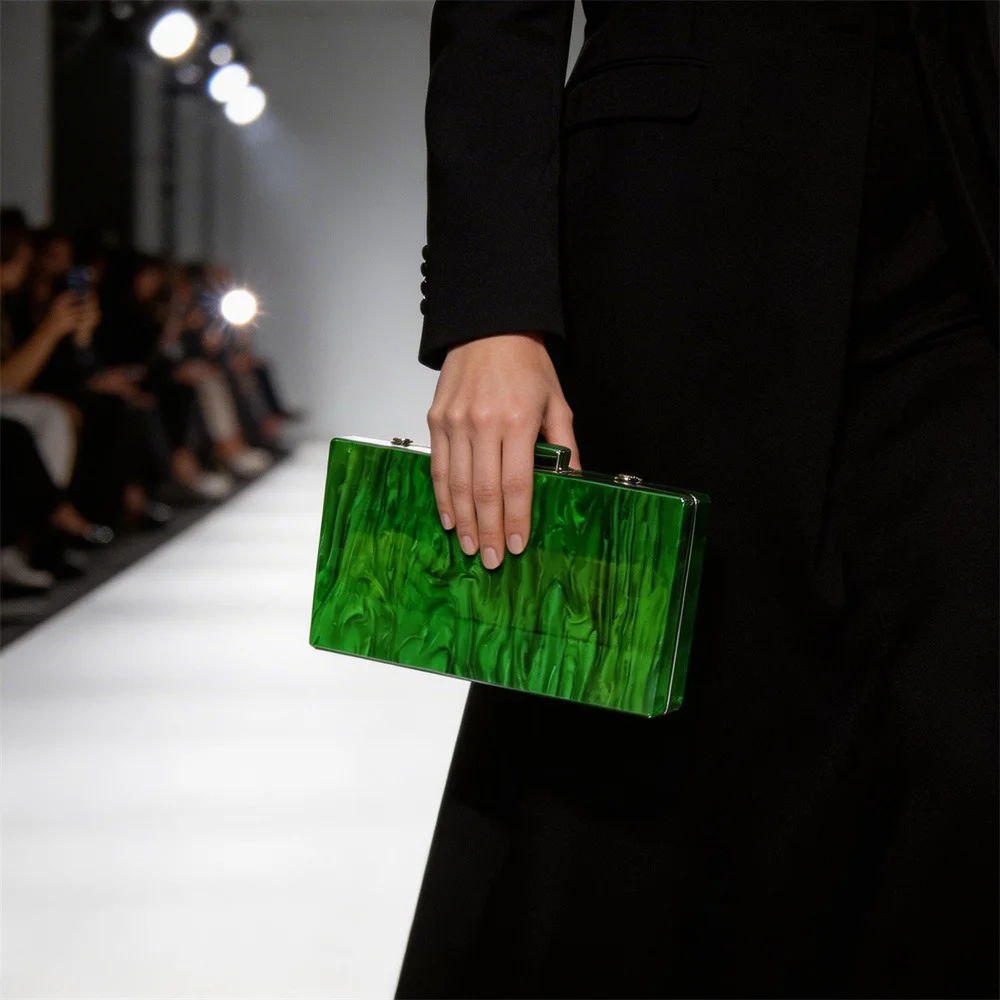 

Acrylic Shell Female Flap Mirror Resin Bag Pearl Green Sing Handle Messenger Travel Party Box Clutches Evening Handbag Wallets
