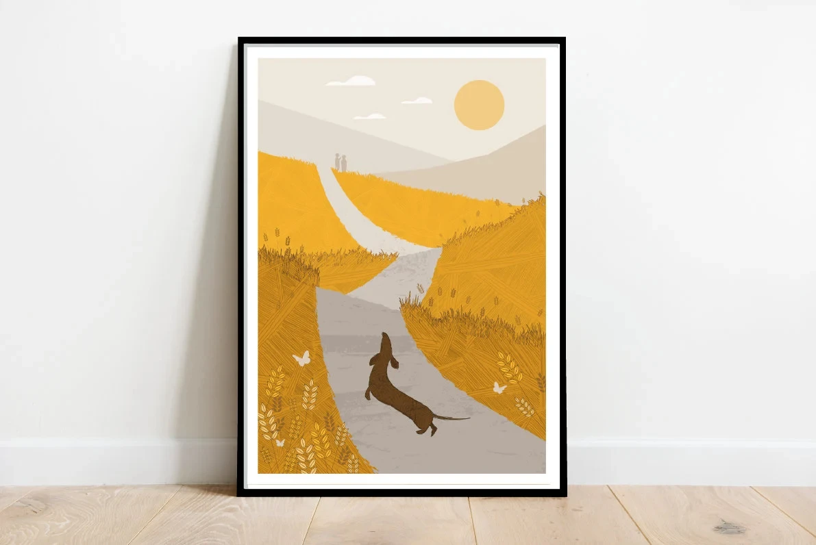 Midcentury Retro Dachshund Dog Canvas Art Poster - Frameless Animal Print Wall Decor for Living Room, Bedroom, Home Office, and