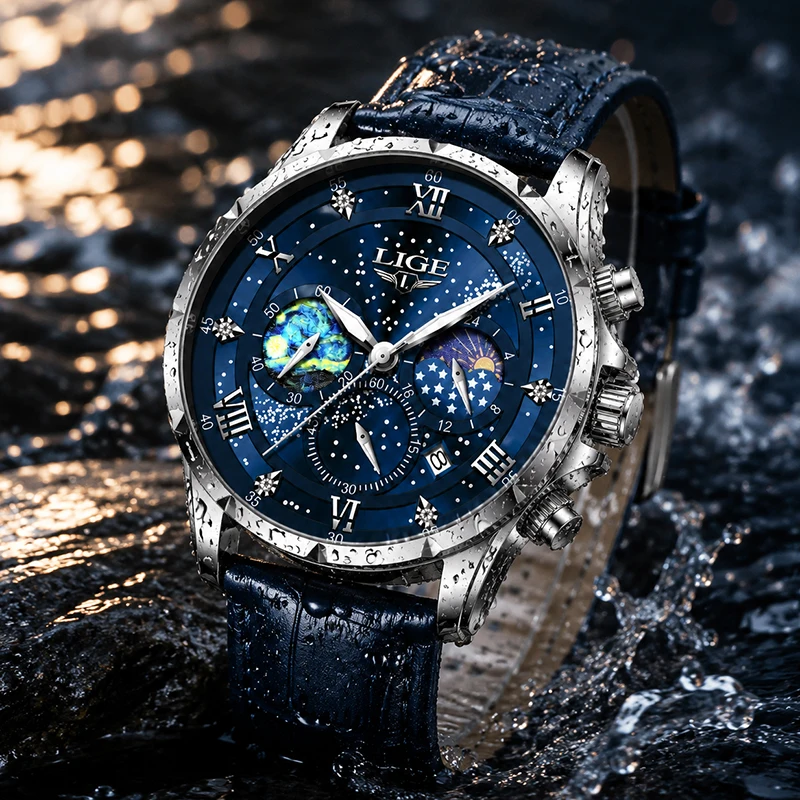 Reloj LIGE de Cuero Azul para  - Smartwatch Sports Watches For Men reseña y precio
