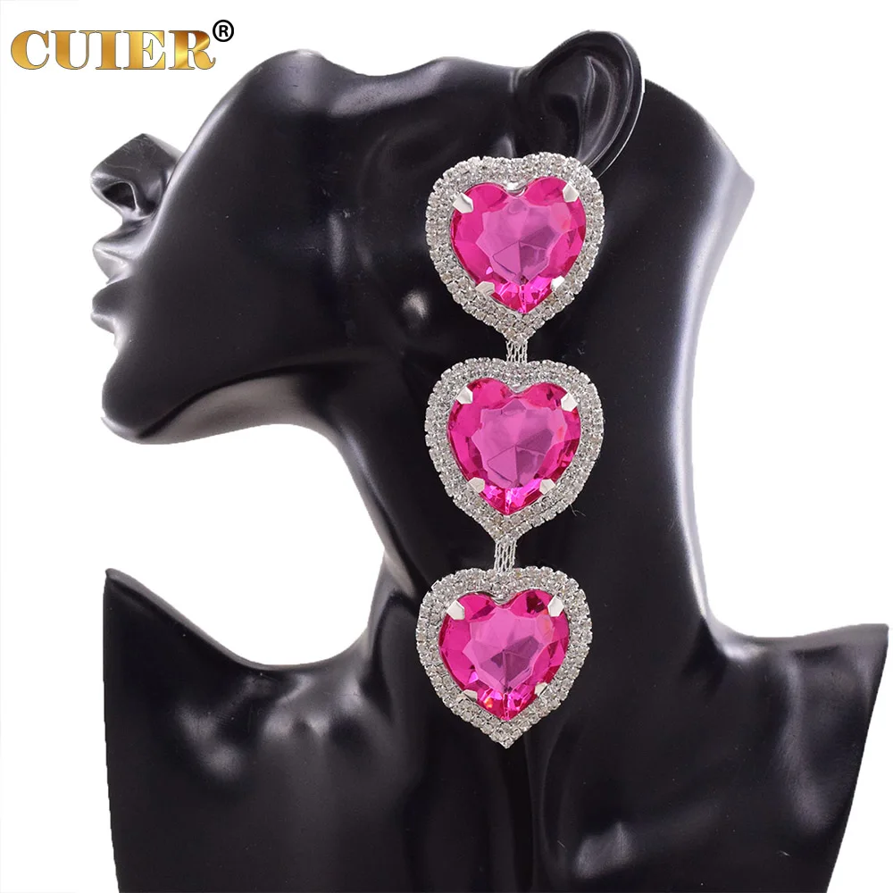 CUIER 11.7cm Large Drop Earrings For Women Pink Heart Pendientes Statement Earrings Long Fashion Jewelry Party Gifts