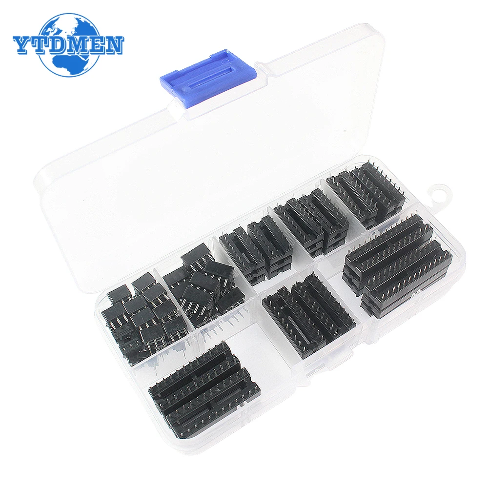 66PCS IC Sockets Adaptor Solder Type Socket Kit DIP 6 8 14 16 18 20 24 28 Pin IC Connector, for Arduino