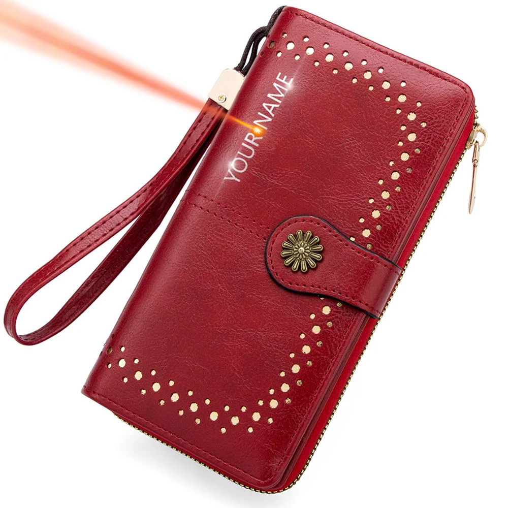 

New Long Women Wallets Name Engraving Big Capacity Handbags Phone Pocket Female Coin Wallet Zipper Card Holder Women Purse