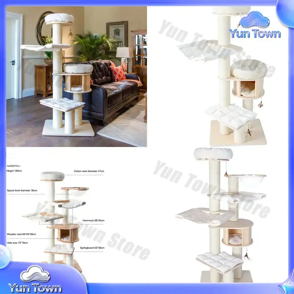Modern Luxury Large Wooden Cat Tree Tower XXL Scratching Post and Climbing Frame for Cats Featuring Cactus Design