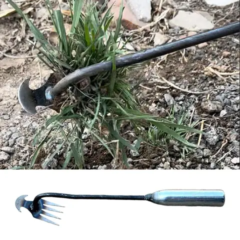 4 Teeth Garden Rake Hand Weed Remover Loose Soil Grass Root Puller Shovel Multifunctional Weeding Removal Rake Gardening Tools