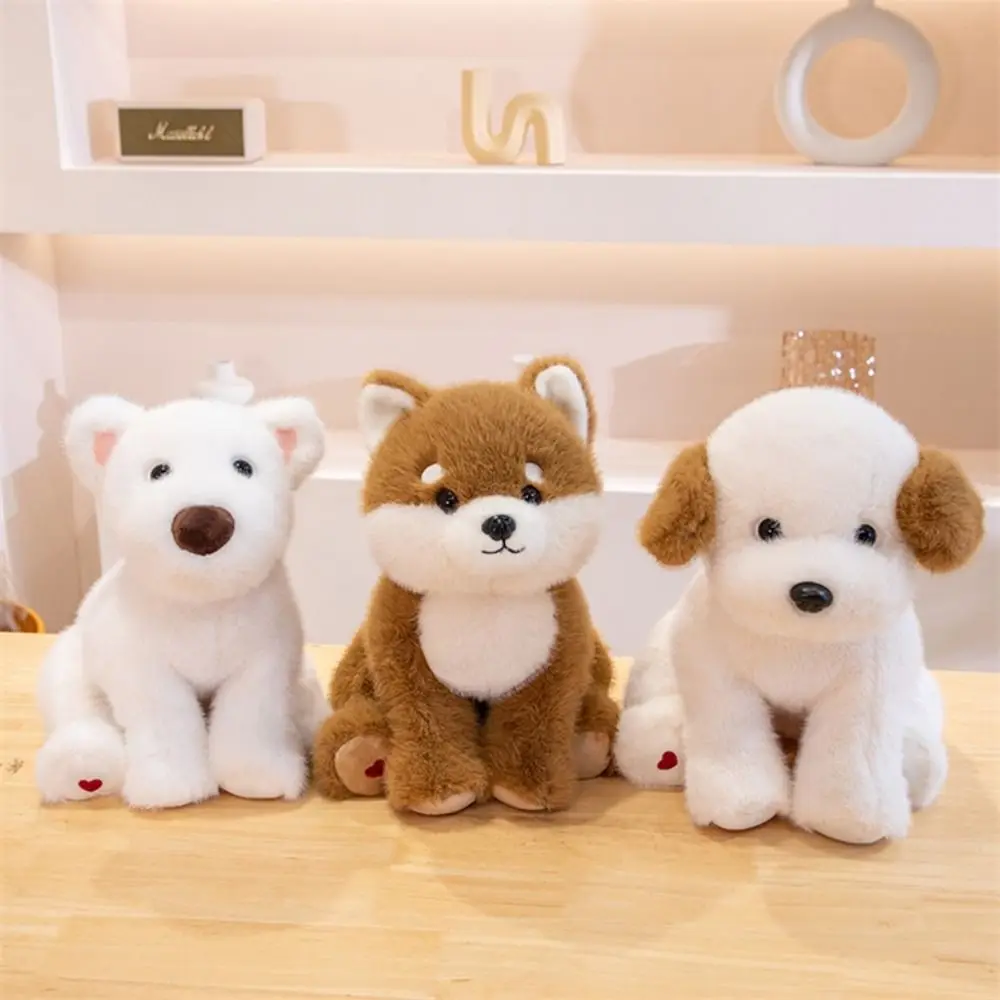 Lying West Highland Plush Toy Stuffed Animals with Chain Simulation Akita Dog Husky Real Life Stuffed Puppy Doll Kids Girls
