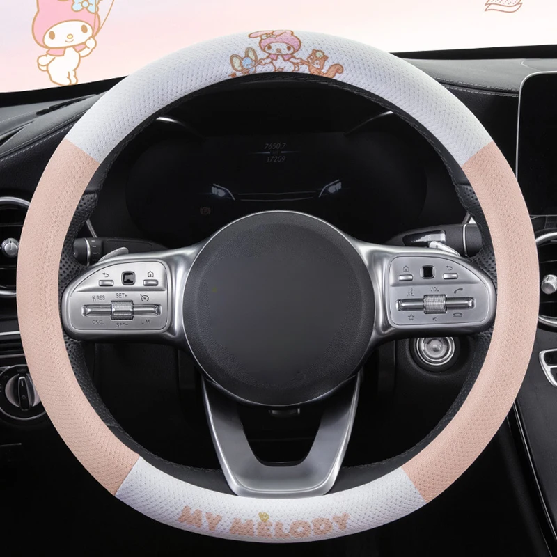 Cubierta de volante de coche de dibujos animados Cinnamoroll de verano, decoración de Anime, bonita, My Melody, empuñaduras transpirables, cubierta de manillar antideslizante