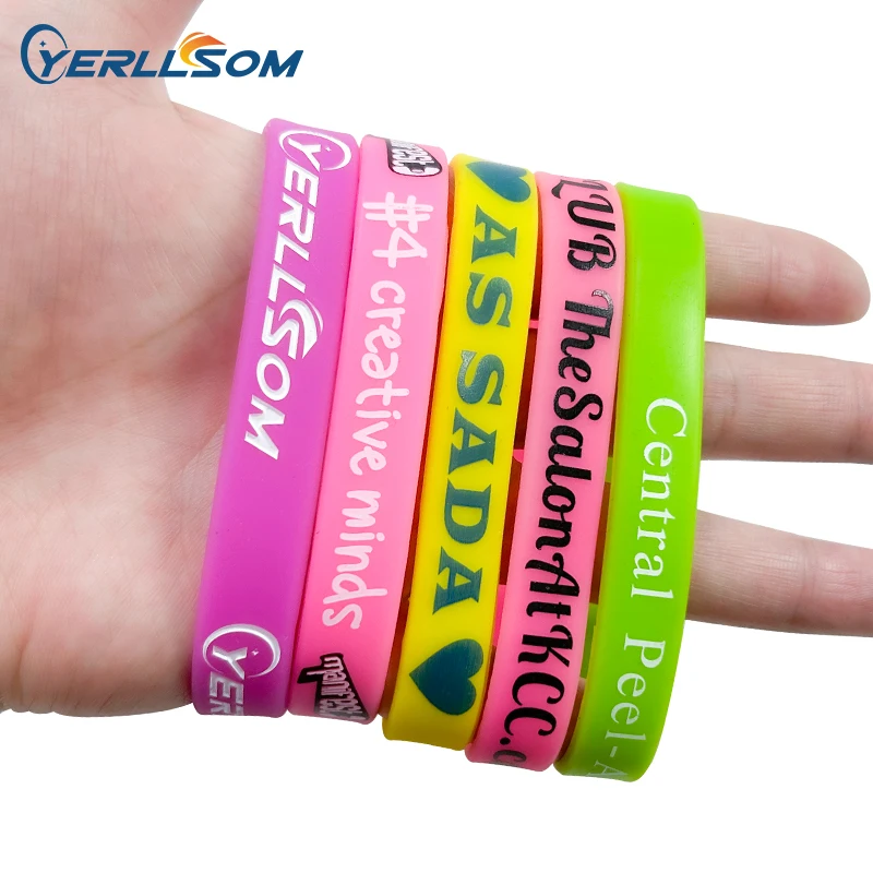 YERLLSOM 100pcs/Lot New arrival factory wholesale debossed one inch wide silicone wristbands with custom logo