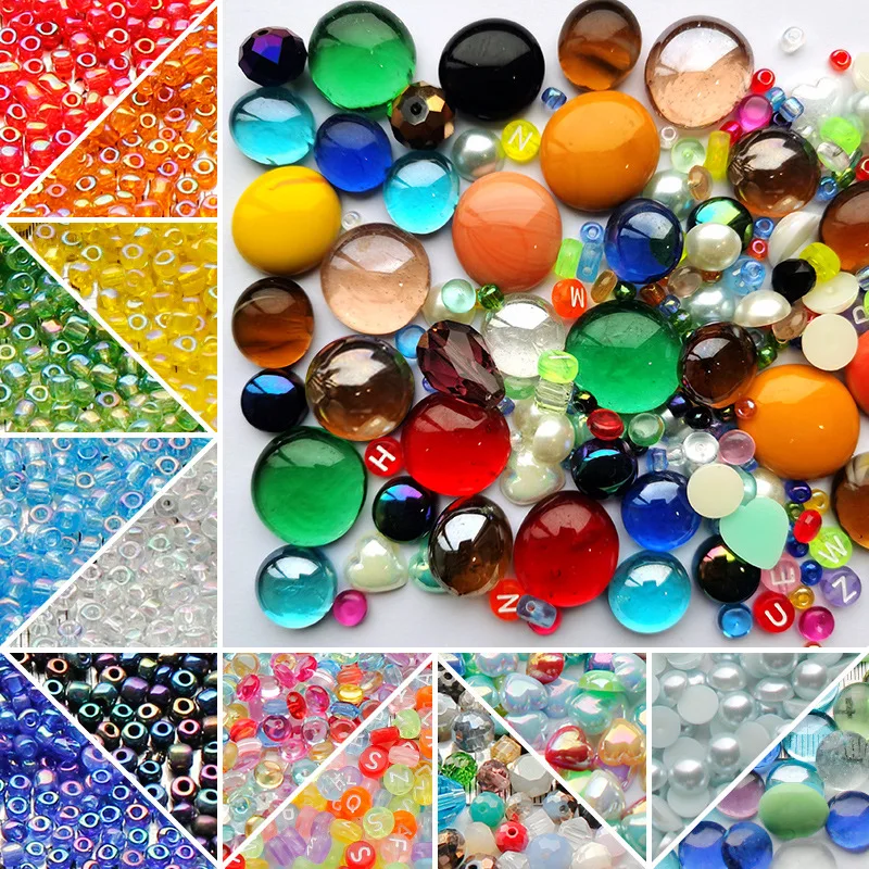 DIY Color Beads Transparent Glass Beads Colored Glass Beads Beaded Rice Beads Flat Beads Diamond Beads Round Beads Mosaic Patch