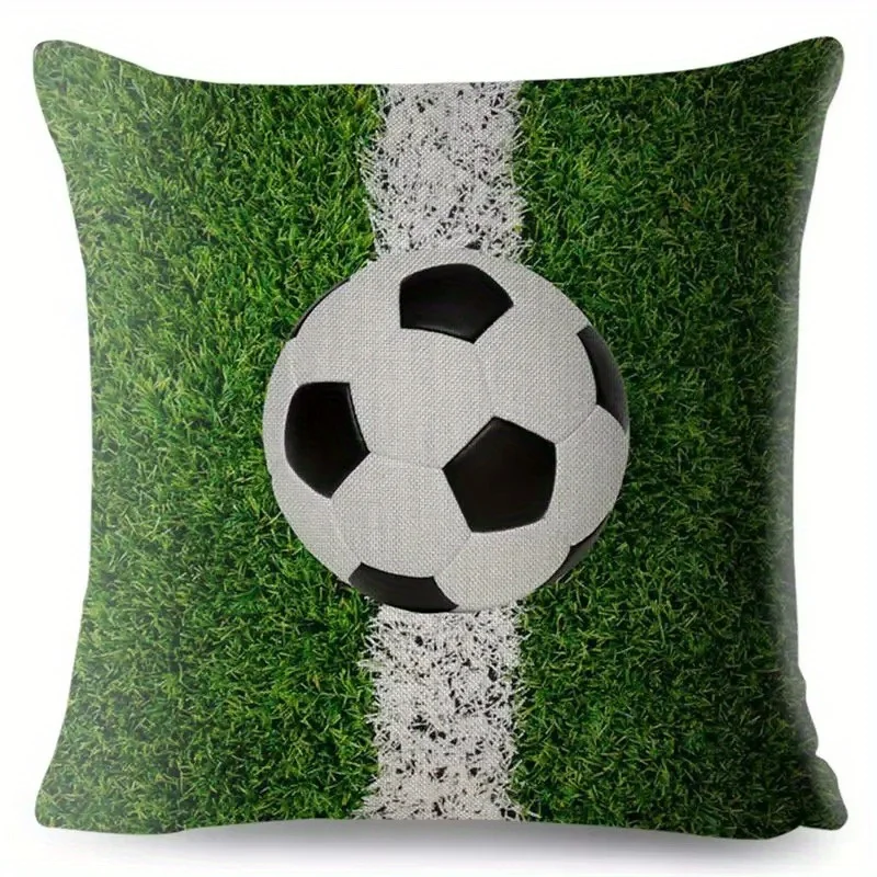 Fiery Soccer Ball Throw Pillow Covers, Flame Football Grass Field Print Cushion Cases, Sports Fan Decor for Bedroom Living Room