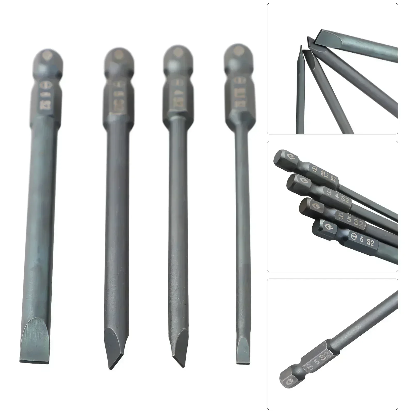 1pc 100mm Flat Head Slotted Tip Screwdriver Bit 1/4 Inch Hex Shank Magnetic Screw Drivers Bits Hand Tool SL3.0 SL4.0 SL5.0 SL6.0