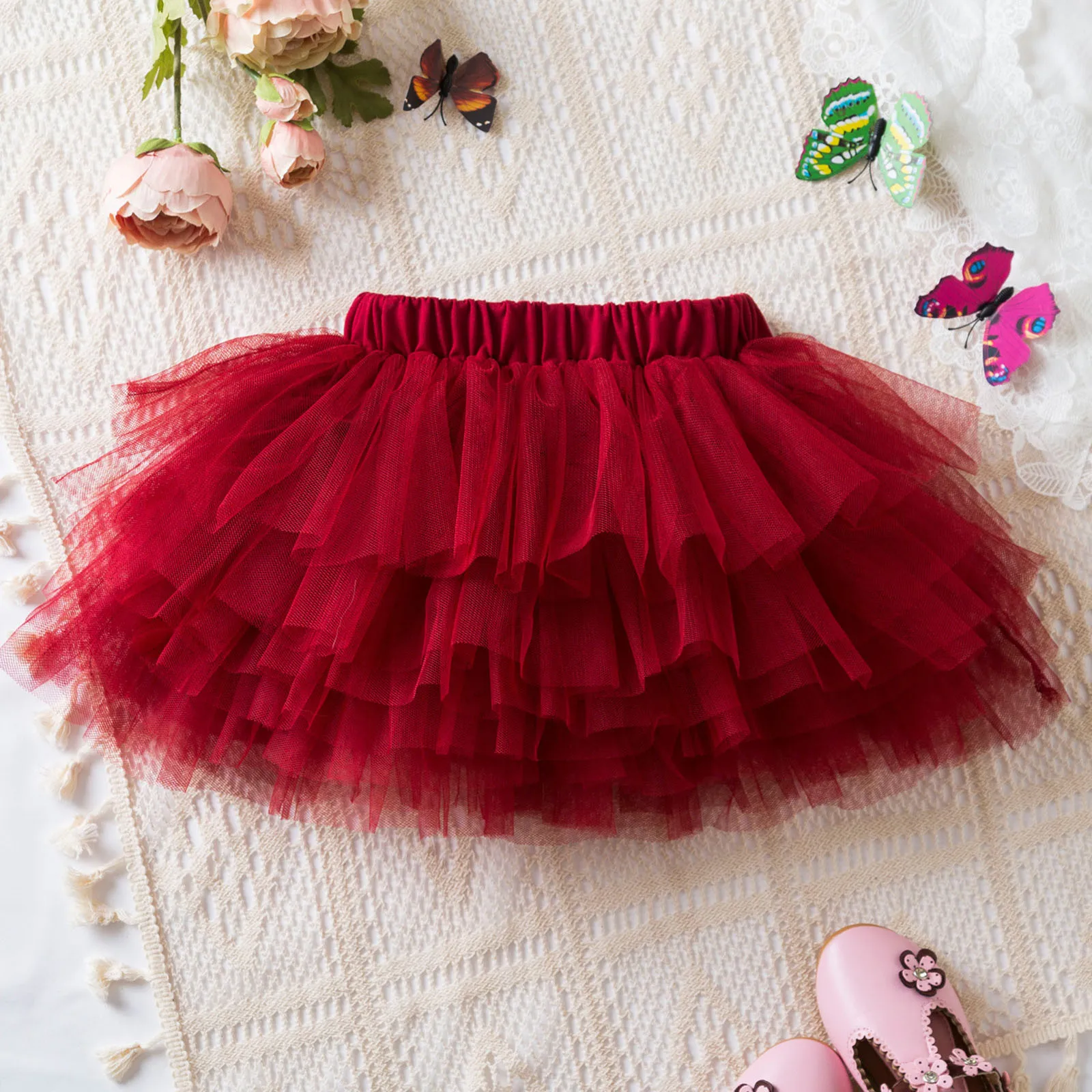 2024 New Casual Toddler Girls Fashion Tutu Skirt Super Cool Rock Style Solid Color Rainbow Tulle Skirt Half Body Princess Dress