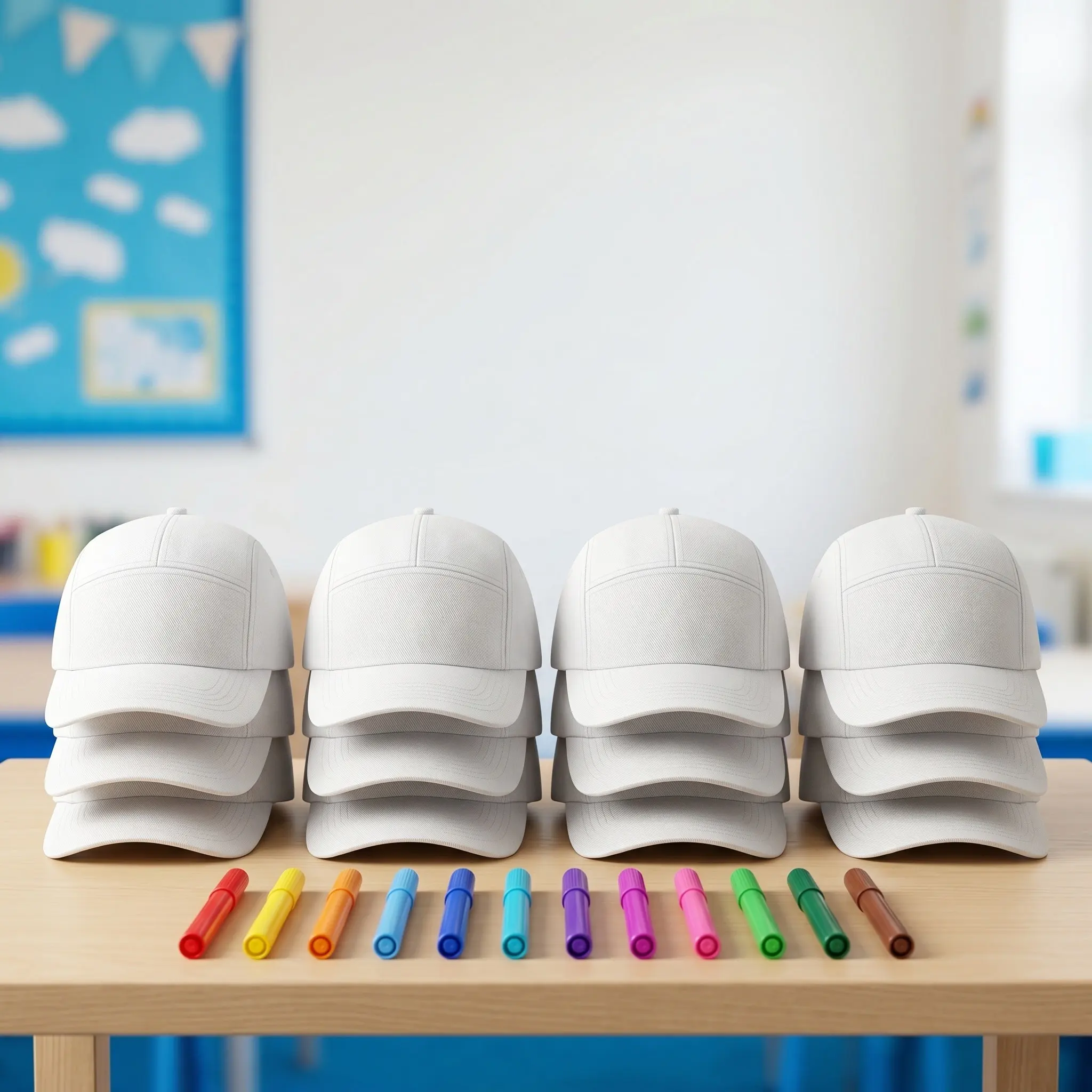 1 set Kids White Baseball Breathable Cotton Painting Hat Halloween Christmas New Year Kids Baseball Cap Caps