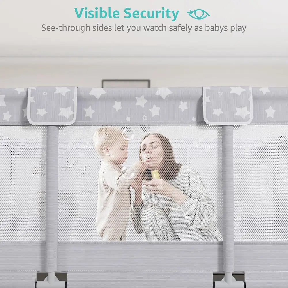 Giant 70x59in Playpen for 6-12 Month Olds, Large Play Yard for 1-3 Year Olds, Indoor Toddler Play Fence - Grey