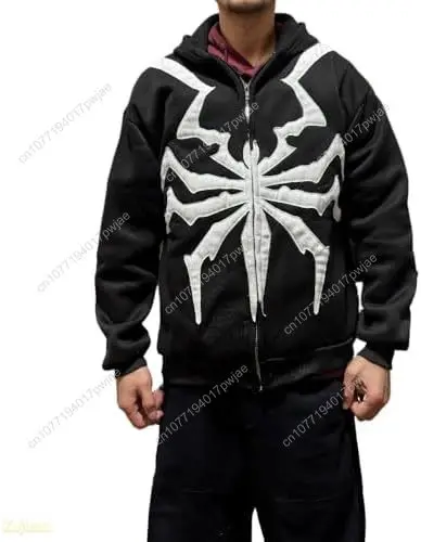 

Unisex Gothic Spider Embroidery Hoodie Oversized Zip Up Sweatshirt Streetwear Y2k Dark Academia Jacket Back Graphic