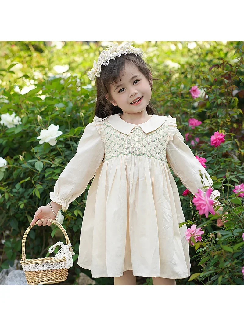 Vestido de bebê bordado à mão, Vestidos de menina infantil, Roupa de menina casual infantil, 100% algodão, Novo, Primavera