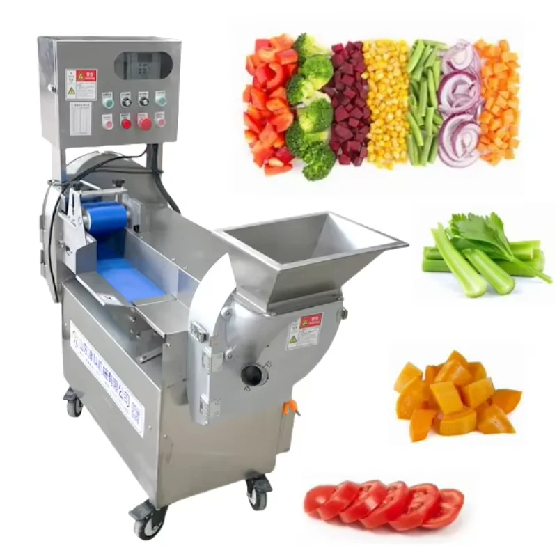 Hot Sale Commercial Dicer Slicer Chopper Shredder Cutter Double Heads Roots Leafy Tomato Fruit Vegetables Cutting Machine