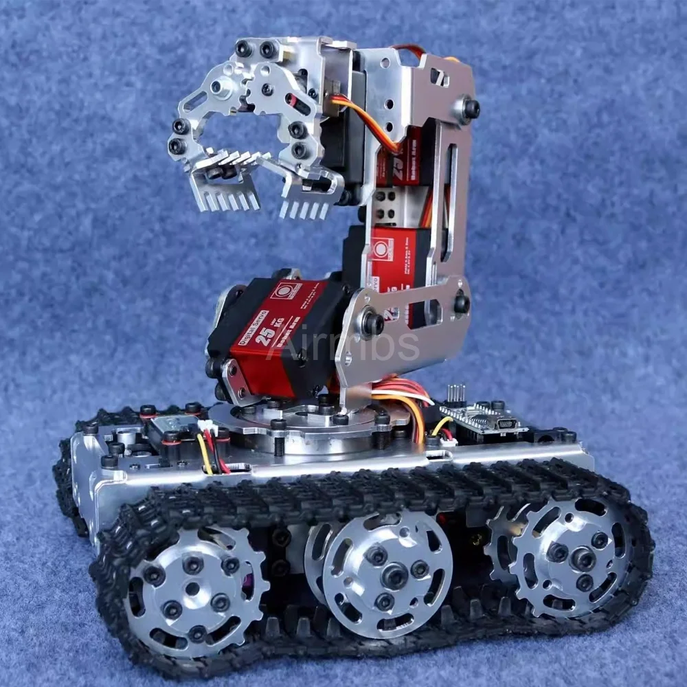 金属製モバイルタンクシャーシ、ロボットアームクロー付きロボットカー、Arduino、20KGデジタルサーボモーター、DIYメーカー競技