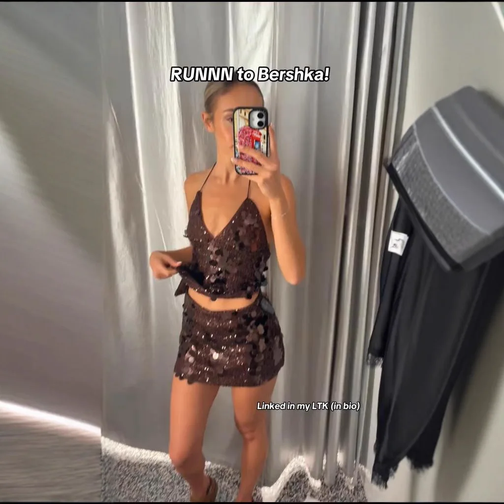 Chic Shiny Sequin Mini Skirt Sets For Women Elegant Backless Sleeveless Halter Vest Hip Package Short Skirt Baddies 2 Pieces Set