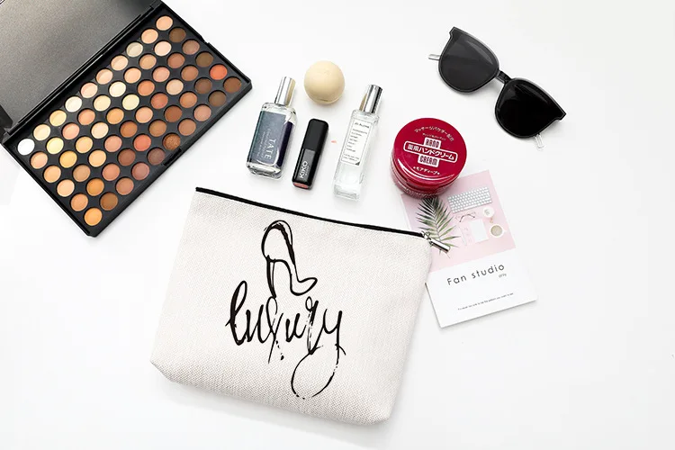 حقيبة مكياج من القطن والكتان المقاوم للماء مع سحاب لتخزين مستحضرات التجميل وحقيبة تخزين أدوات الزينة للسفر من Mystery #6