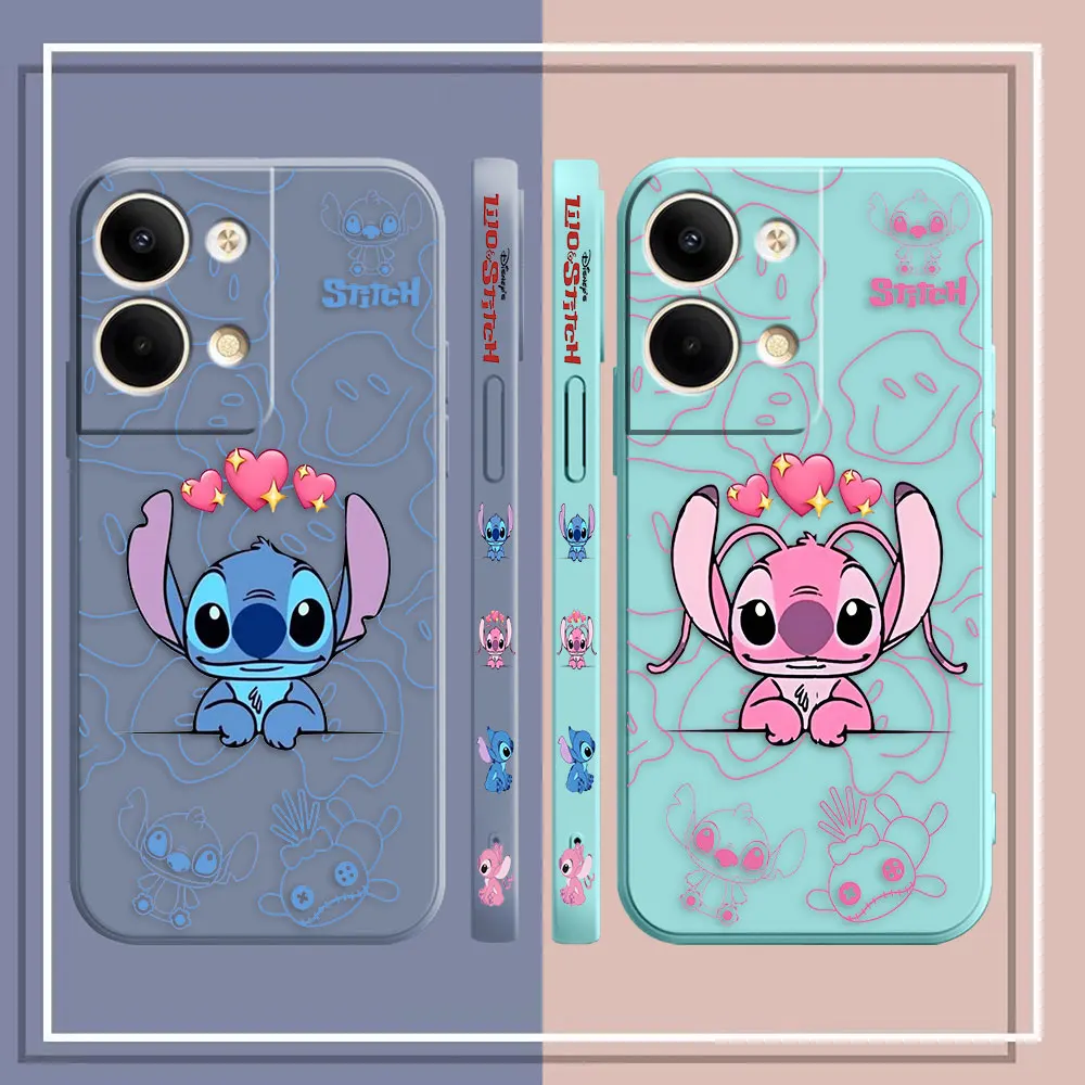 Case For OPPO RENO 8 7 9 6 7SE 5 4 4SE 4 3 4G 5G PRO PLUS Colour Simple Liquid Silicone Case Lilo And Stitch Angel Couple