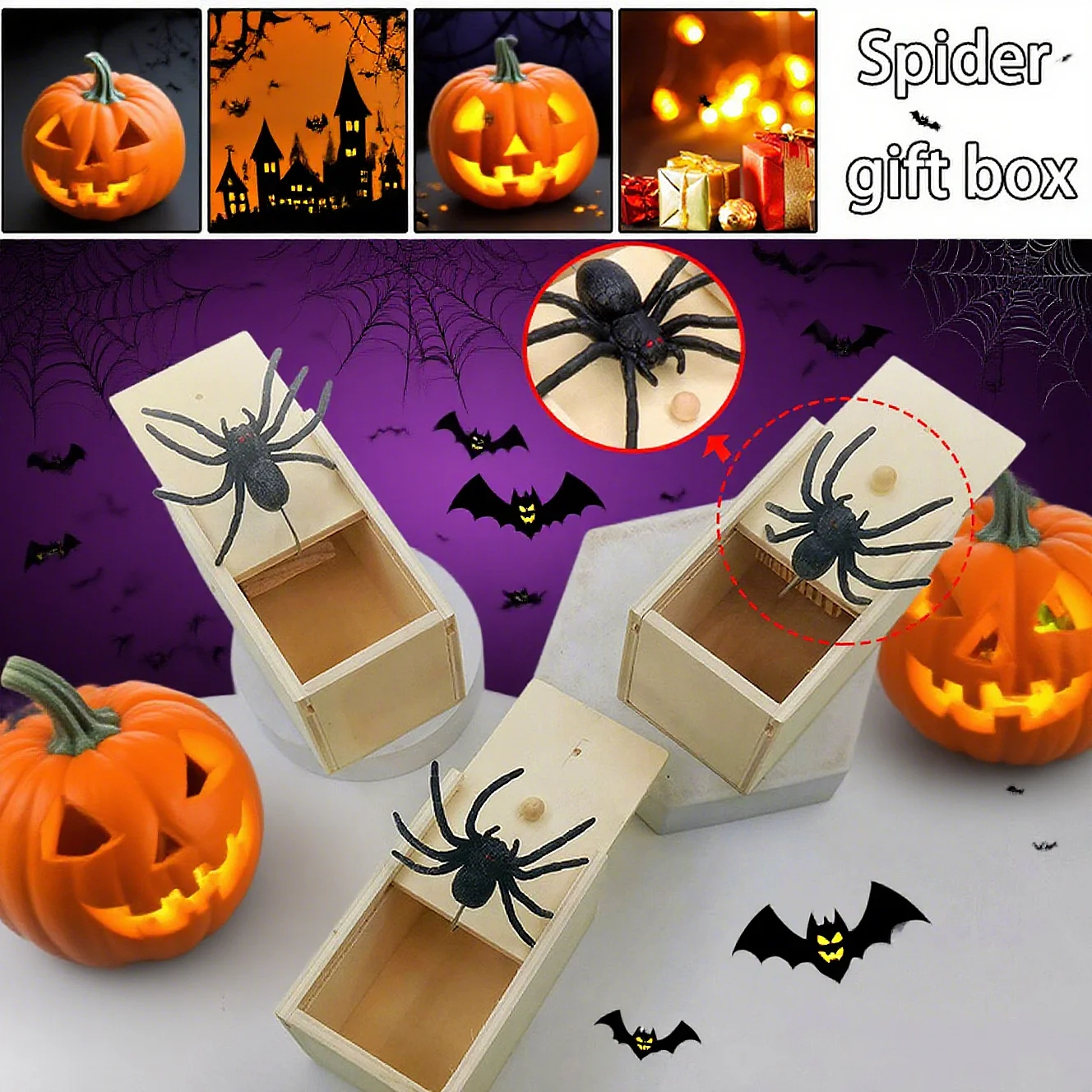 Spider Funny Scare Box Houten verborgen doos Kwaliteit Prank Houten Scare Box Leuk spel Prank Trick Vriend Prank Toys Beste cadeau