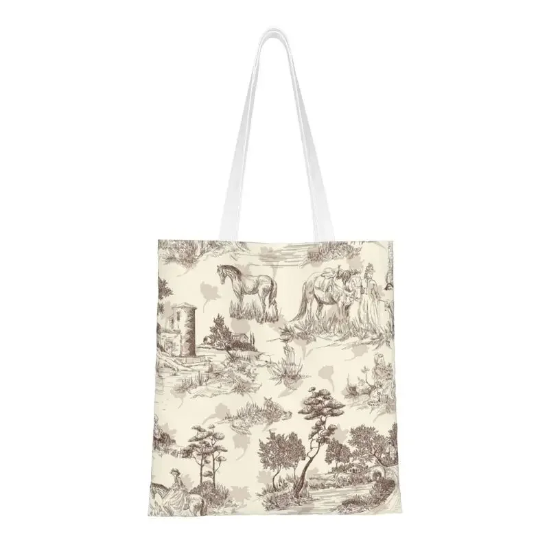 

Cute Toile De Jouy Sepia Vintage Parisian Art Design Shopping Tote Bags Recycling Groceries Canvas Shopper Shoulder Bag