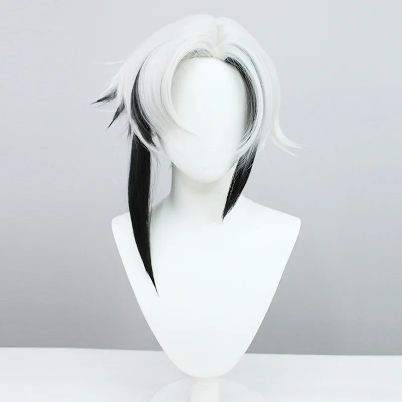 Wig Cosplay Anime Wig Cosplay Arlecchino Kualitas Tinggi Wig Cosplay Knave Fatui Rambut Sintetis Tahan Panas Hitam Putih