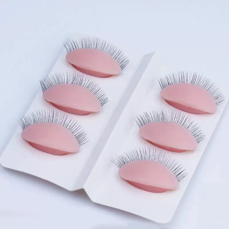 3 pares de ejercicios de pestañas de doble capa, máscara de ojos de párpado reemplazable, molde de cabeza de exhibición de extensión de pestañas desmontable de silicona