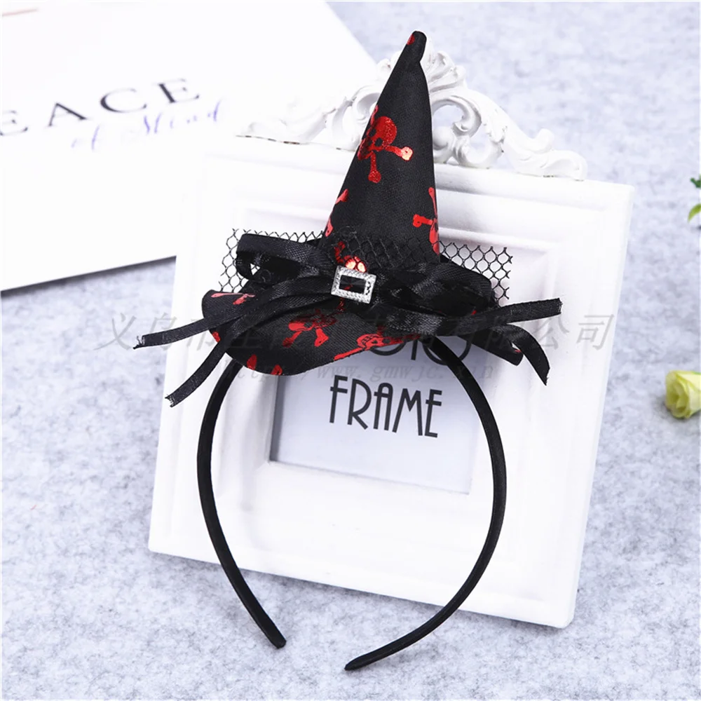 Cute Halloween Witch Headband for Women Girls Pumpkin Spider Web Skull Top Hat Hair Accessories Holiday Party Dress Up Props