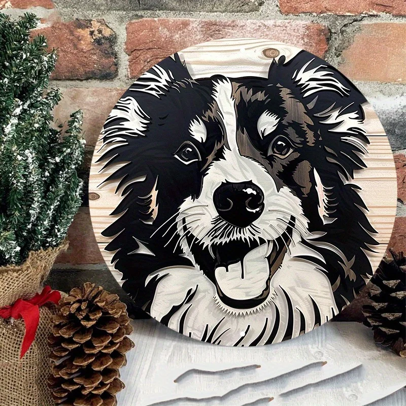 Black and White Border Collie Aluminum Wall Art, UV and Scratch Resistant, Easy-Hang Metal Sign for Indoor and Outdoor Decor