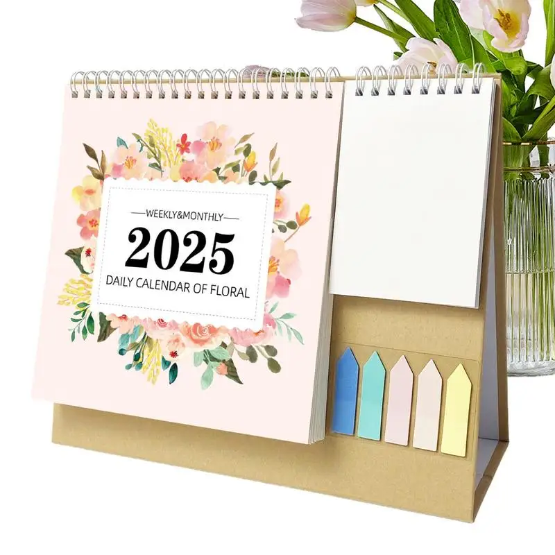 Desktop Calendar Planner Floral Coil Desktop Calendar Planner 2025 Multi-Purpose Calendar Decoration For Home Dormitory Work