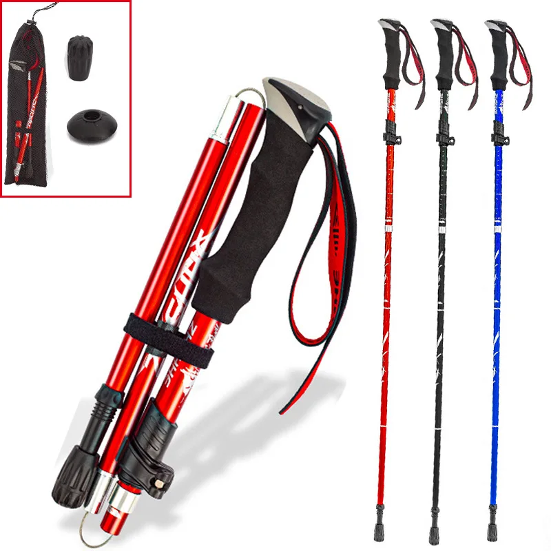 Folding Climbing Stick Non Slip Aluminum Alloy Telescopic Lightweight Hiking Trekking Pole 95 130cm