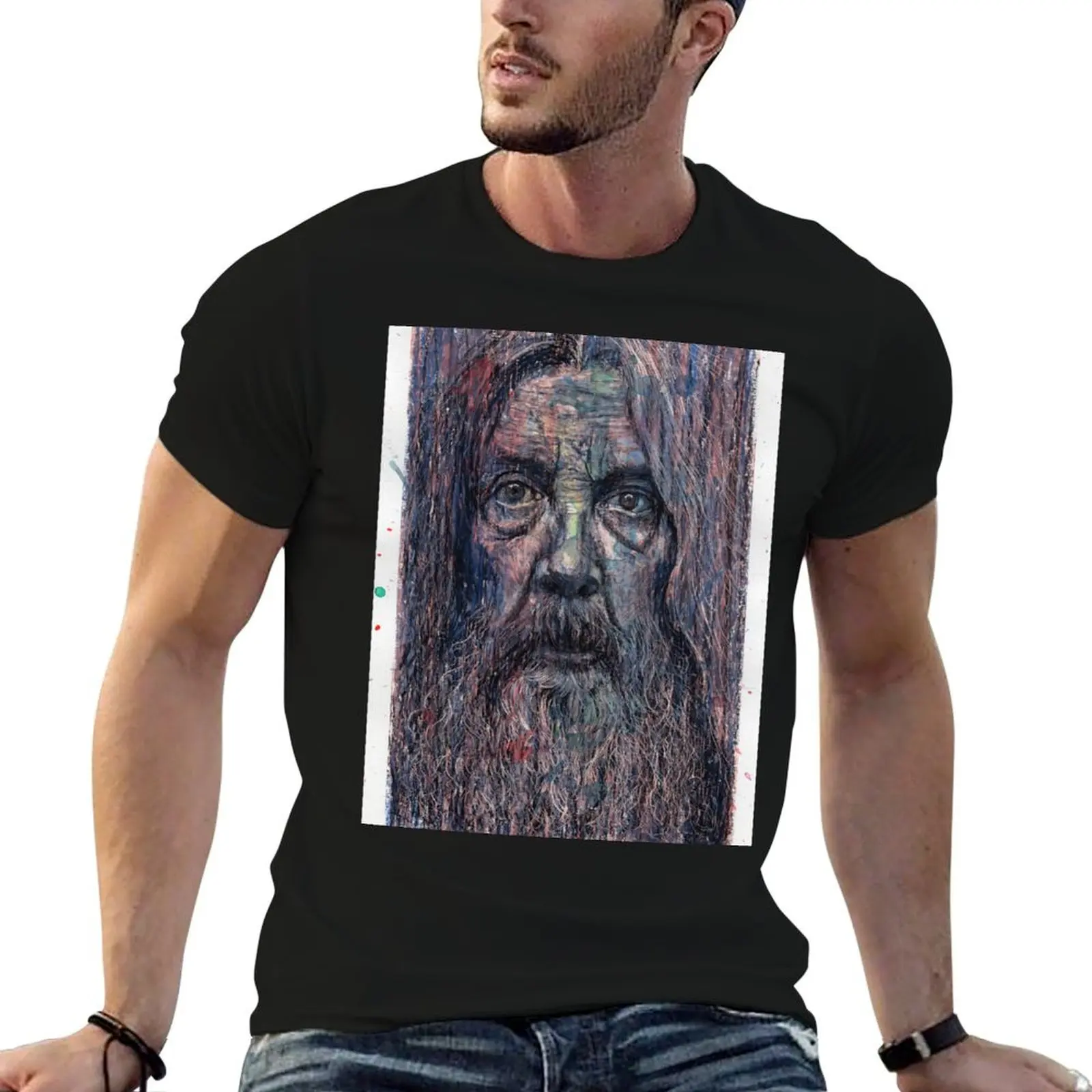 

Alan Moore - Hand Drawn Oil and Ink Portrait T-Shirt cute tops Blouse designer shirts for a boy mens vintage t shirts