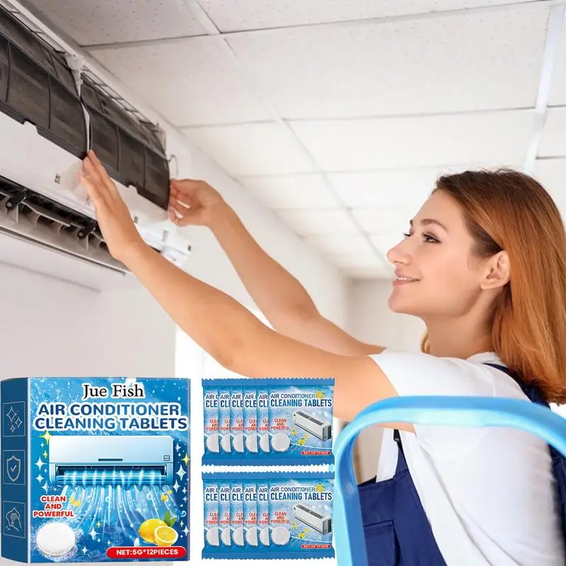 Air Conditioner Cleaner Tablets 12pcs Air Conditioner Foam Cleaner Easy-to-Foam Action Cleaning Tablets Conditioner Maintenance