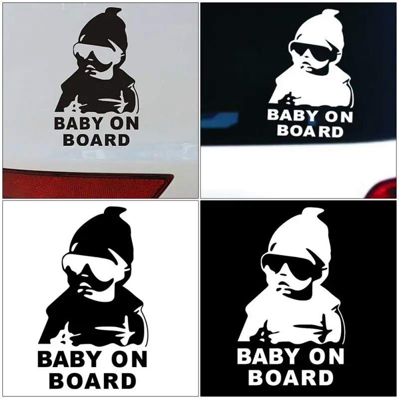 Car Creative BABY ON BOARD Rear Windshield Auto Stickers Rear Reflective Sunglasses Car Stickers Warning Decals Black White