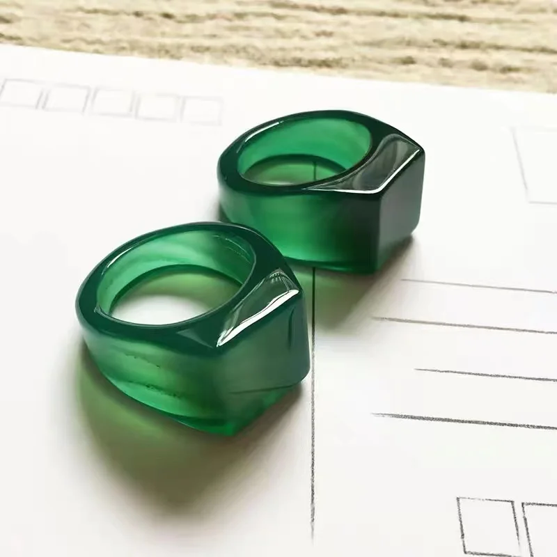 

Natural 100% real green jade ring, handmade sculpture spanner simple jade ring, men party wedding jewelry rings for man gift