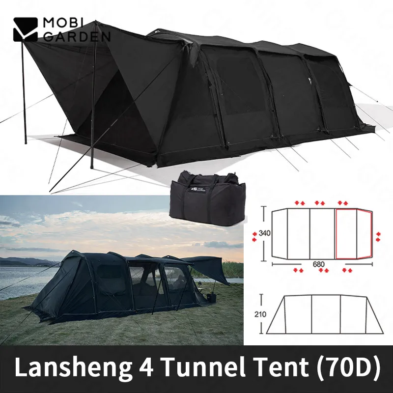 

MOBI GARDEN Outdoor Camping 70D Nylon Tunnel Tent 8 Persons Family Large Space Trapezoidal Tent With Snow Skirt Gift Inner Tent
