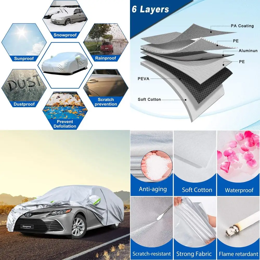 

6-слойный чехол для автомобиля на заказ, водонепроницаемый, всепогодный, с молнией на двери, для использования на улице и в помещении