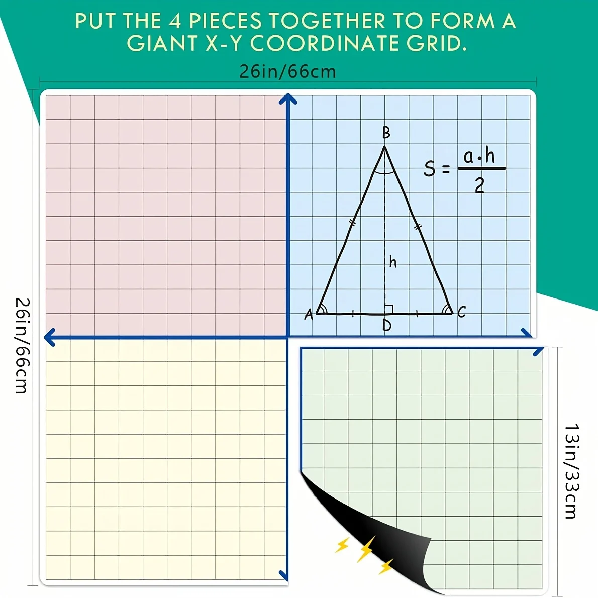 Large Magnetic Grid Coordinate Whiteboard, 26 X 26 Inches, with Four-color Grid Line Chart, Reusable