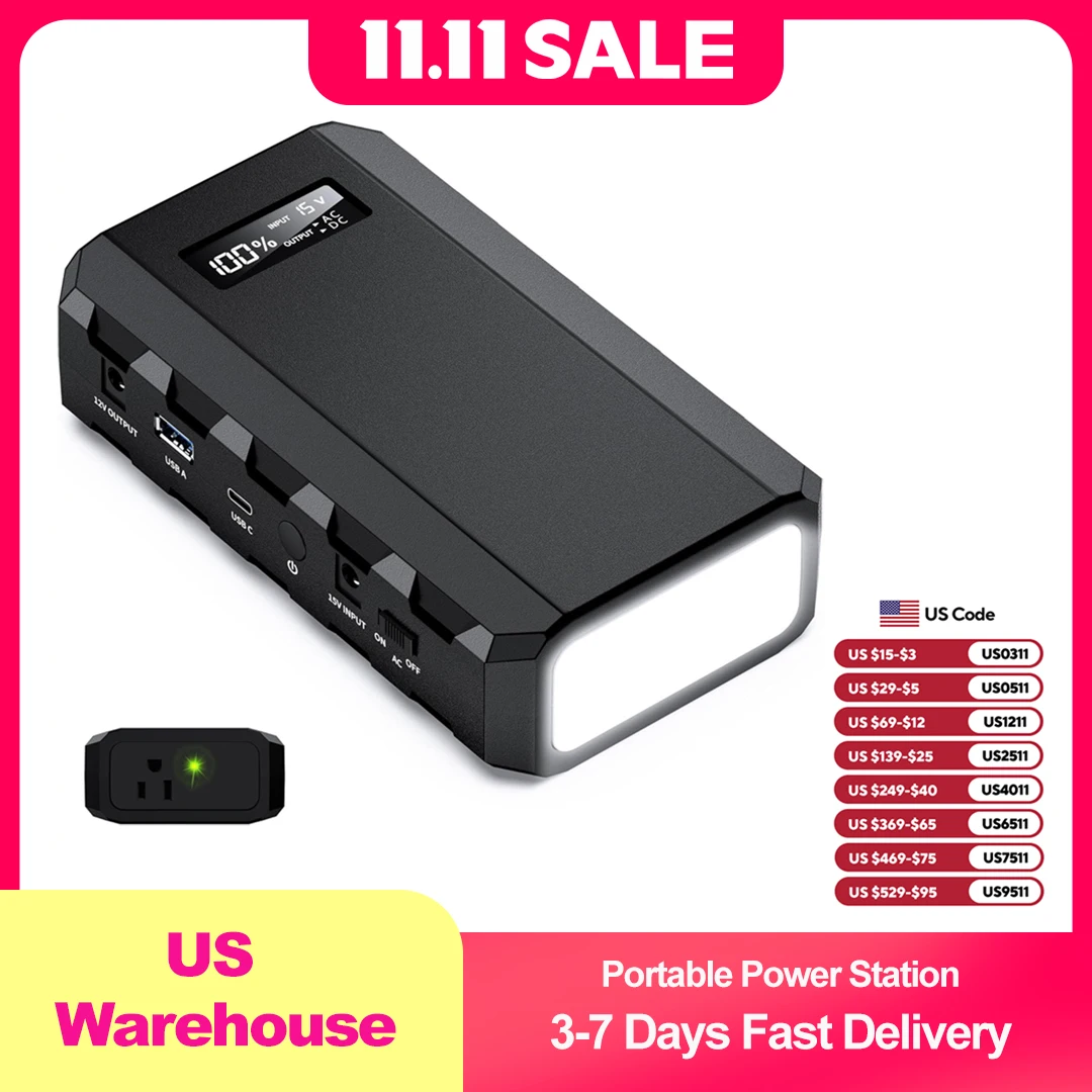 

SinKeu Portable Power Bank with AC Outlet,65W/88.8Wh Power Station with QC 3.0 USB/USB-C for Camping Travel Outdoor Home Power