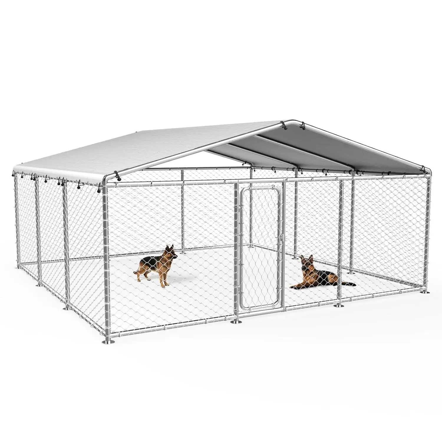 

15.3×15.3FT Large Outdoor Dog Kennel, Chain-Link Dog Enclosure with UV-Resistant Waterproof Cover and Secure Lock,, Customi