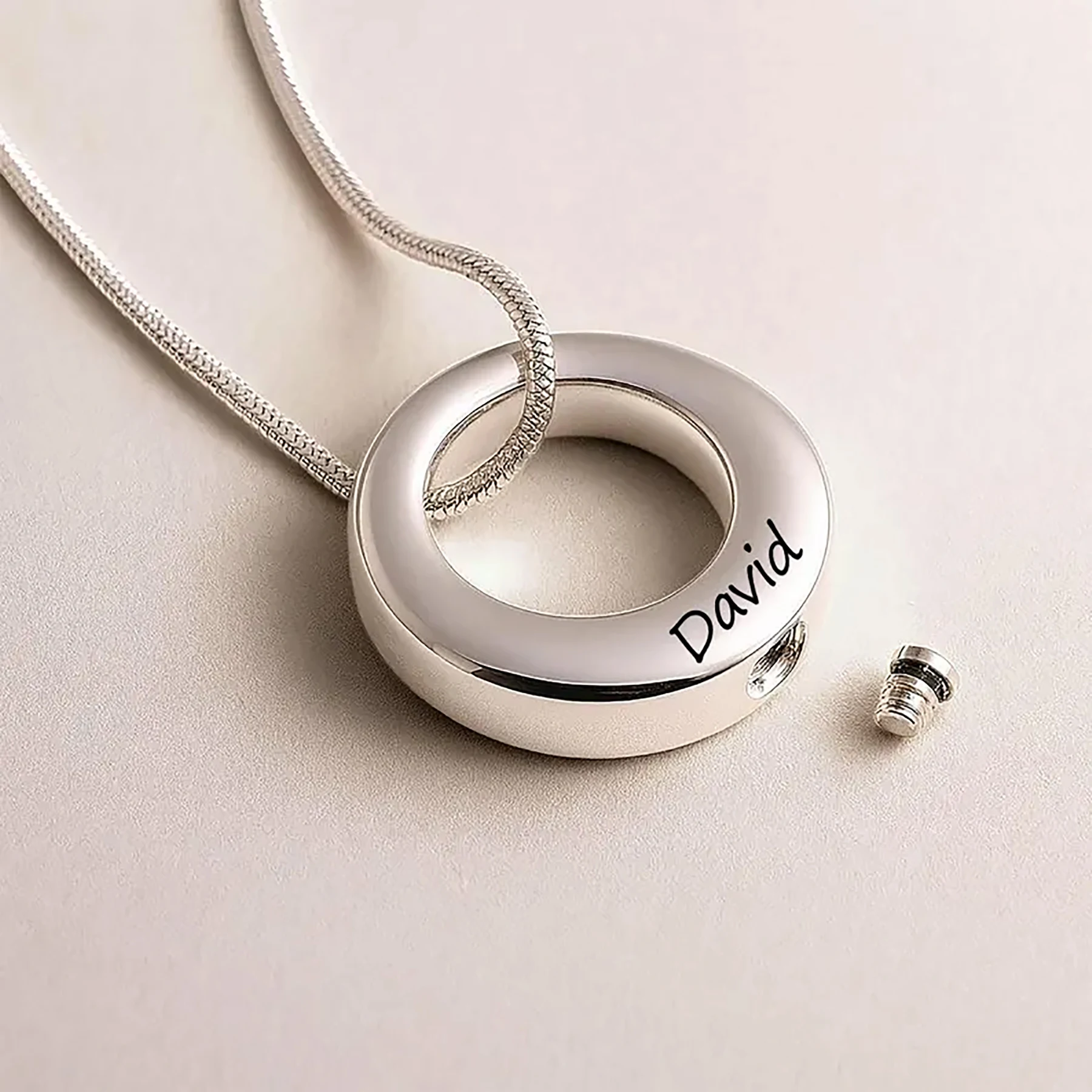 Stainless Steel Cremation Urn Necklace for Ashes Circle of Life Engraved Name Text Memorial Pendant for Women Men Dropshipping